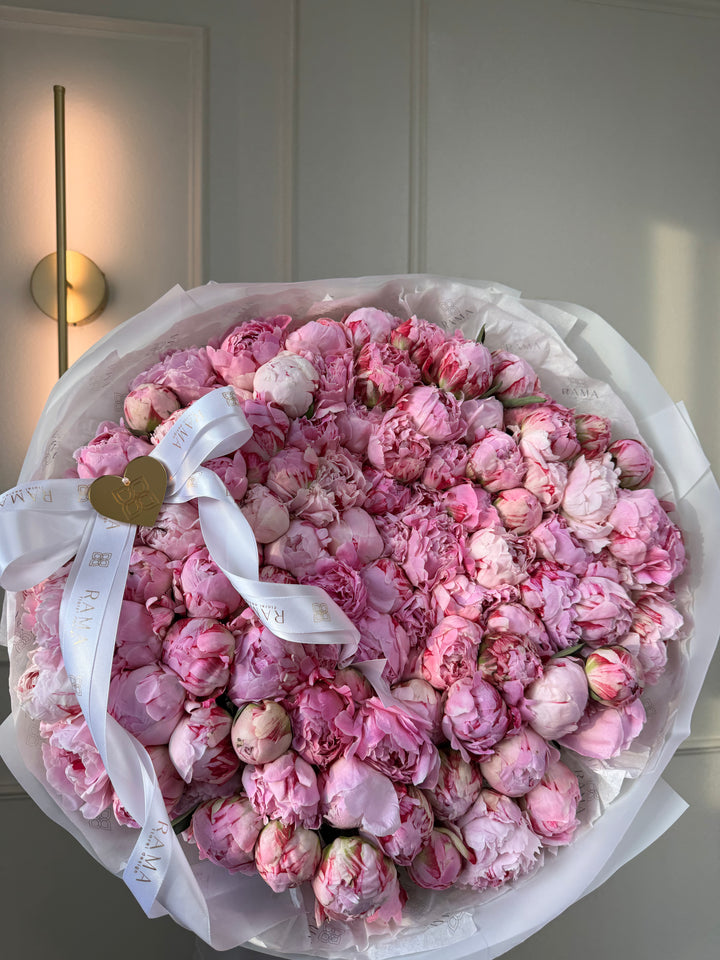 100 Pink Peonies Bouquet – Pink Wrapping