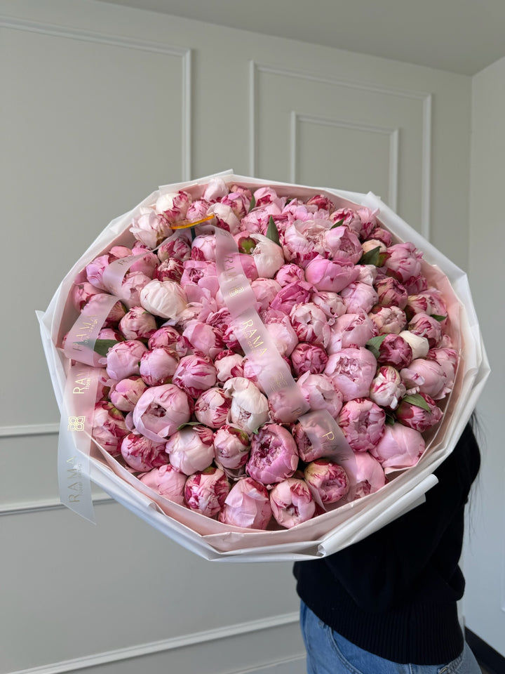 100 Pink Peonies Bouquet – Pink Wrapping