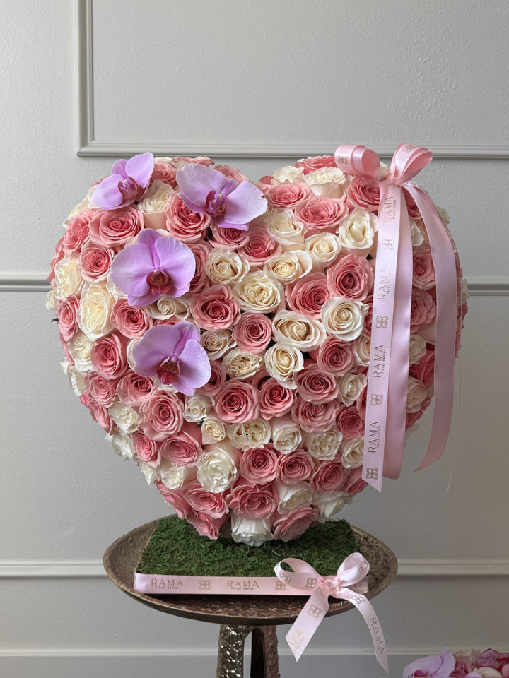 150 Rose Standing Heart with Orchids