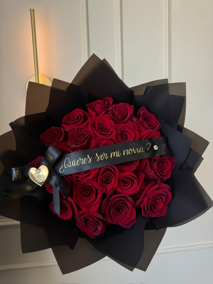25 Red Roses Bouquet with Custom Banner