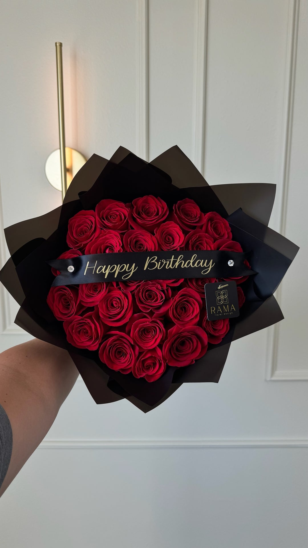 25 Red Roses Bouquet with Custom Banner
