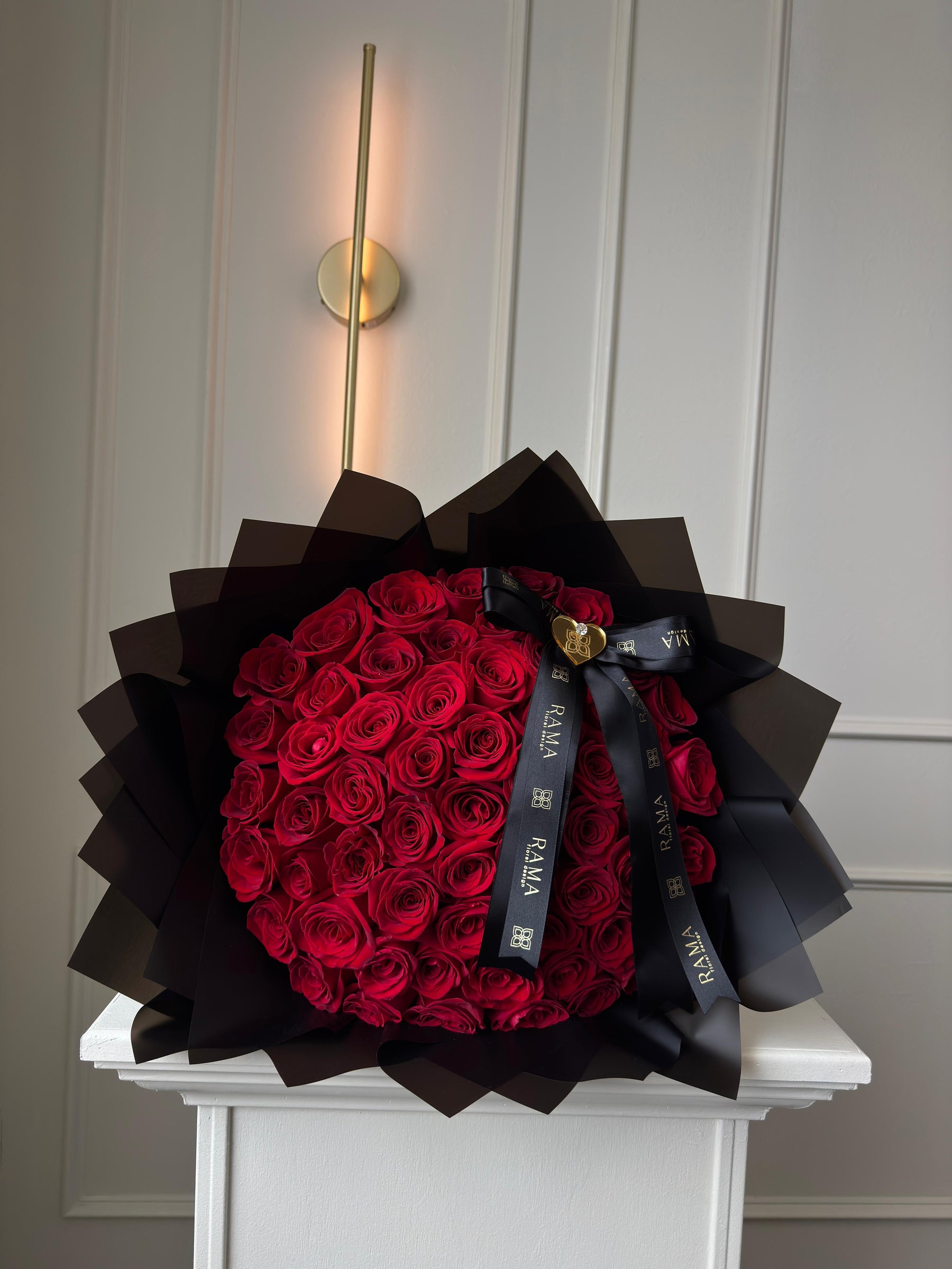 50 Premium Red Roses Bouquet with Black Wrapping - Same Day Delivery Los Angeles