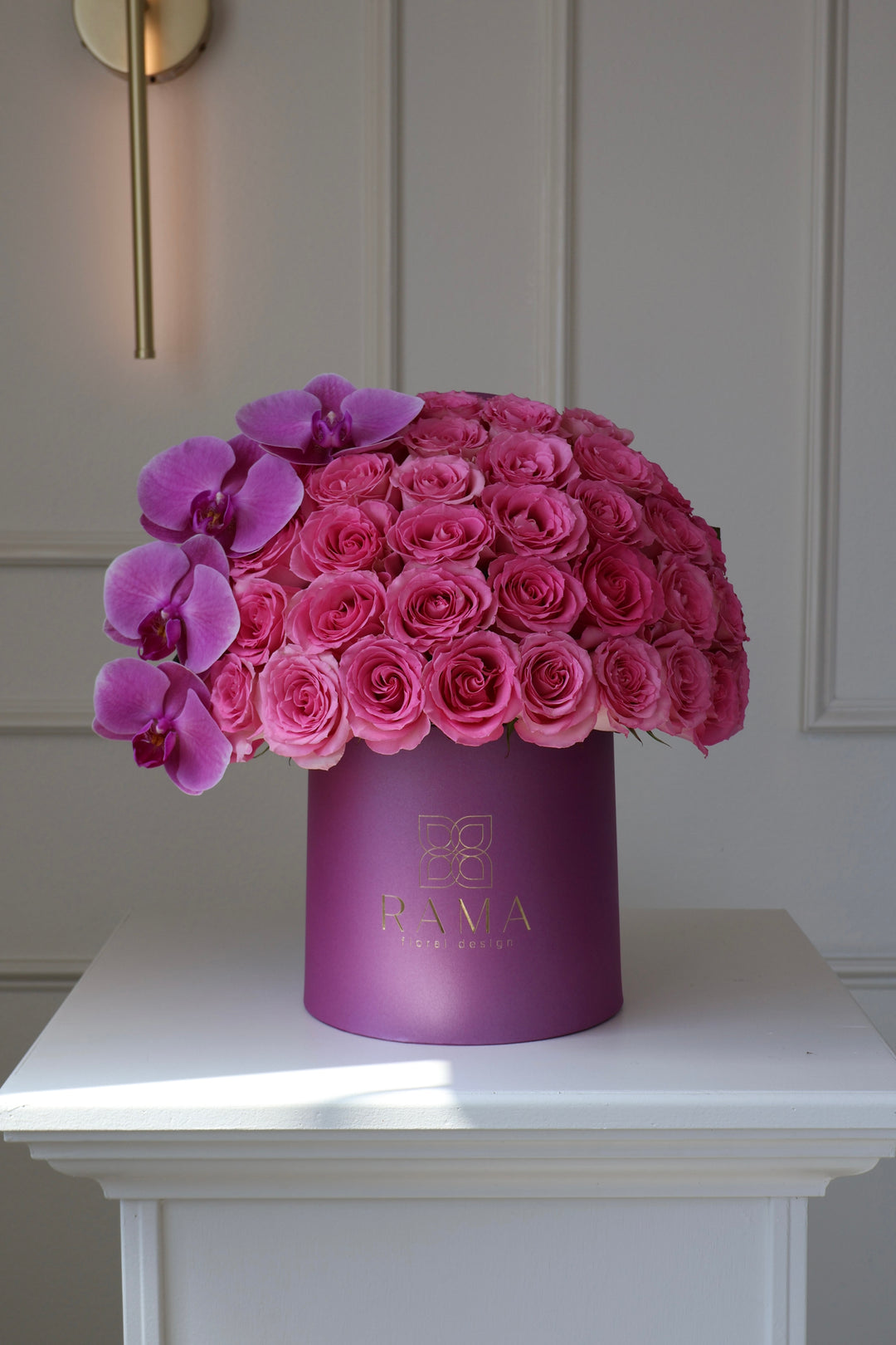 Pink Bloom Couture Box — 50 Roses & Orchids