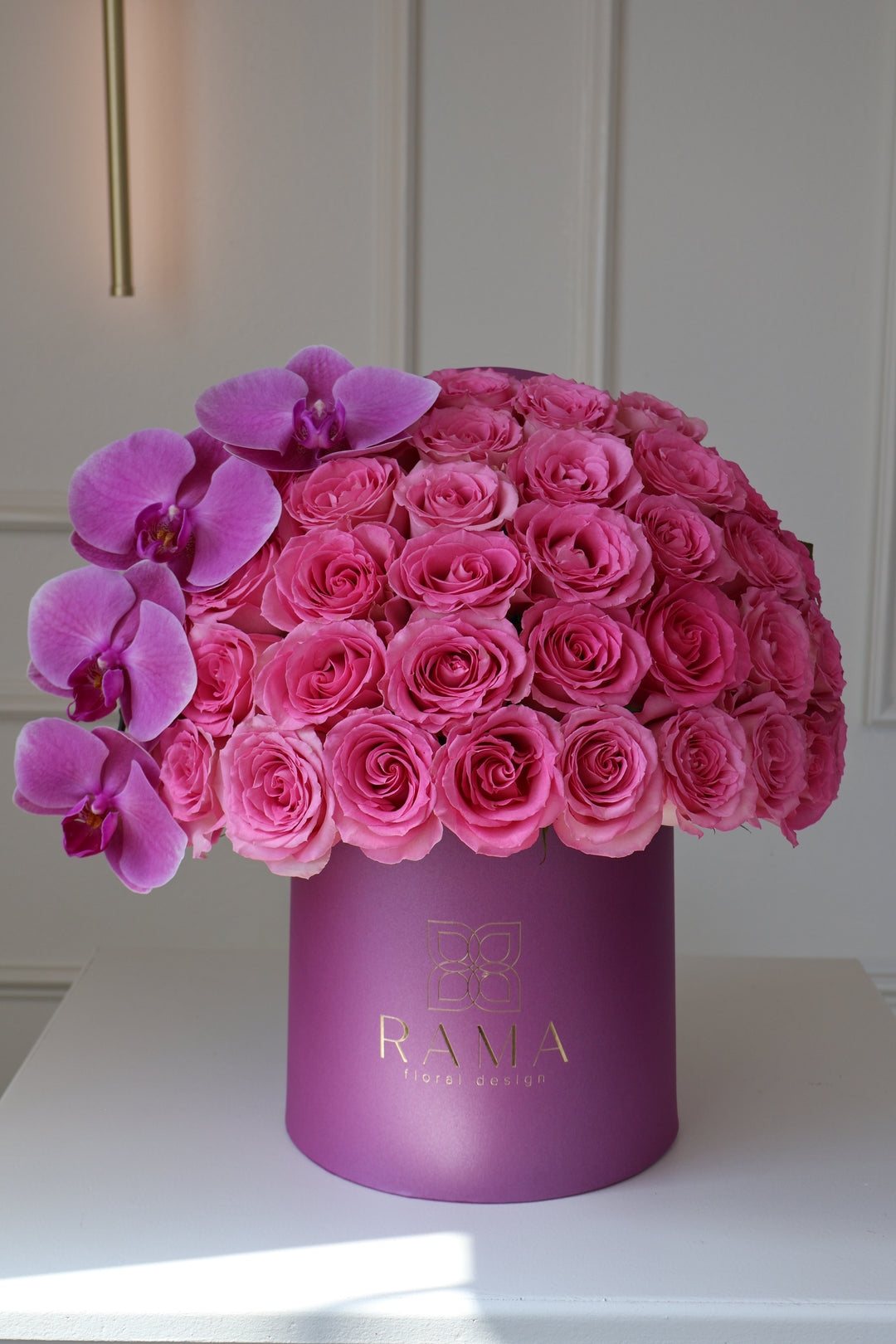 Pink Bloom Couture Box — 50 Roses & Orchids