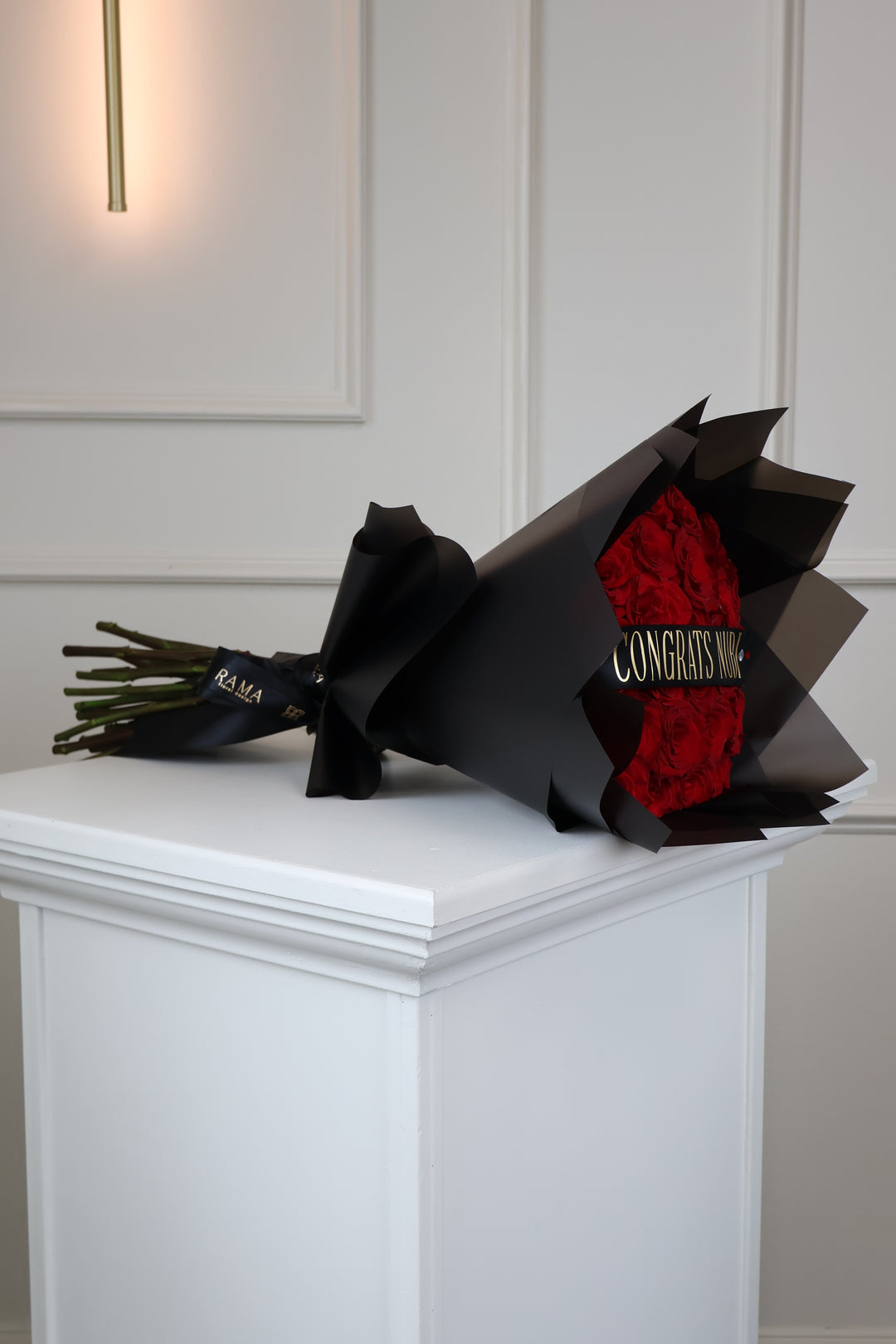 25 Red Roses Bouquet with Custom Banner
