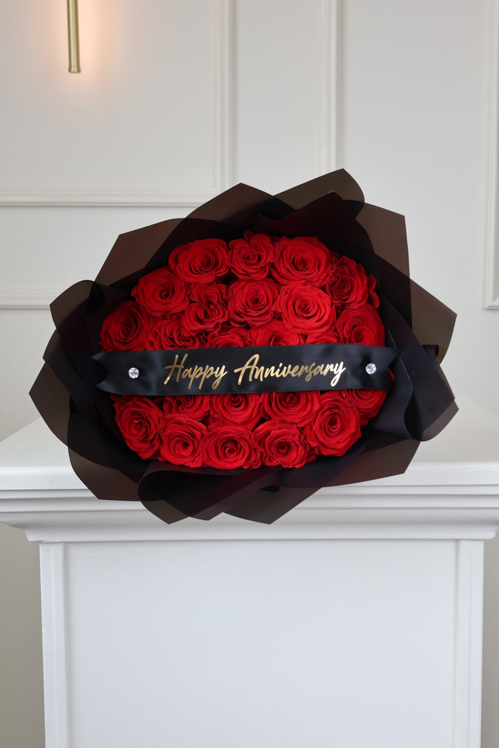 25 Red Roses Bouquet with Custom Banner