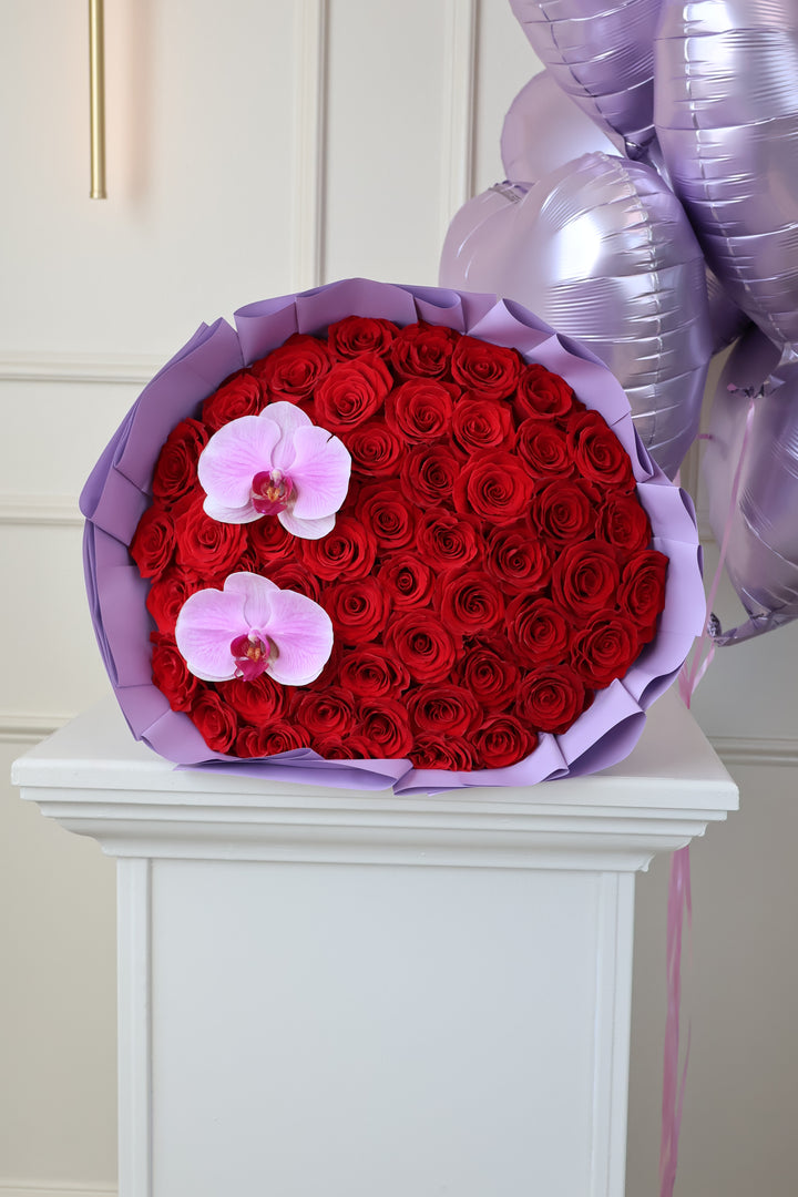 50 Red Roses Bouquet with Orchids – Girlfriend's Day Edition