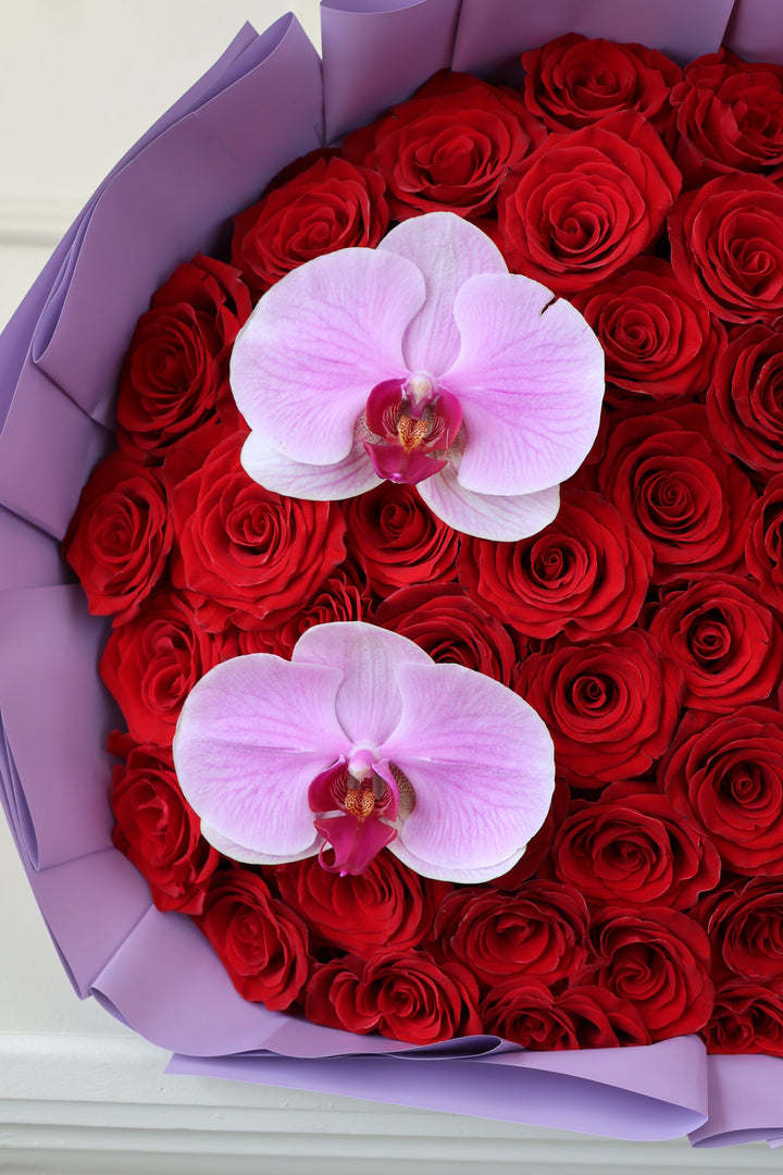50 Red Roses Bouquet with Orchids – Girlfriend's Day Edition