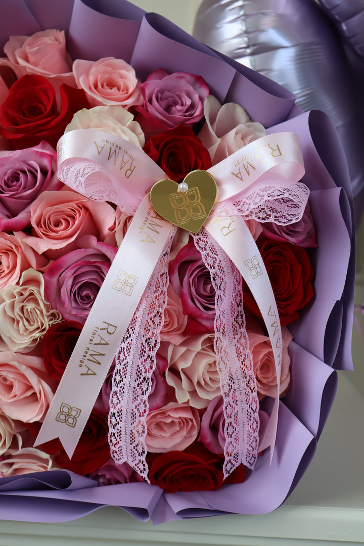 50 Pink & Lavender Roses Bouquet with Orchids – Girlfriend's Day Edition