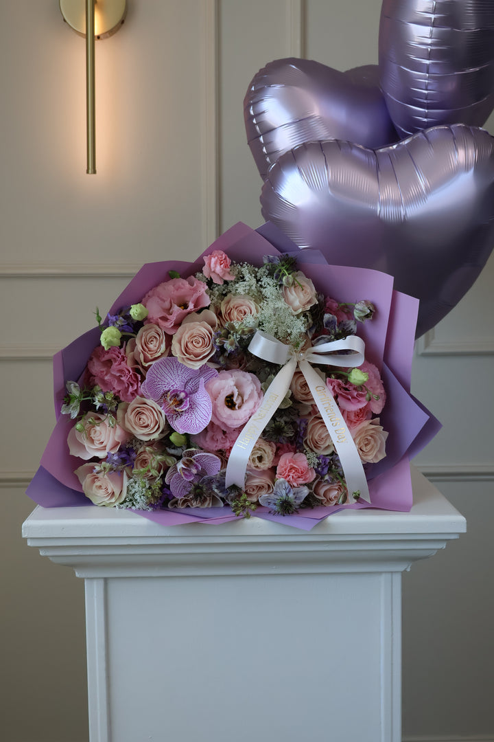 Girlfriend's Day Garden Bouquet — Roses, Orchids & Lisianthus