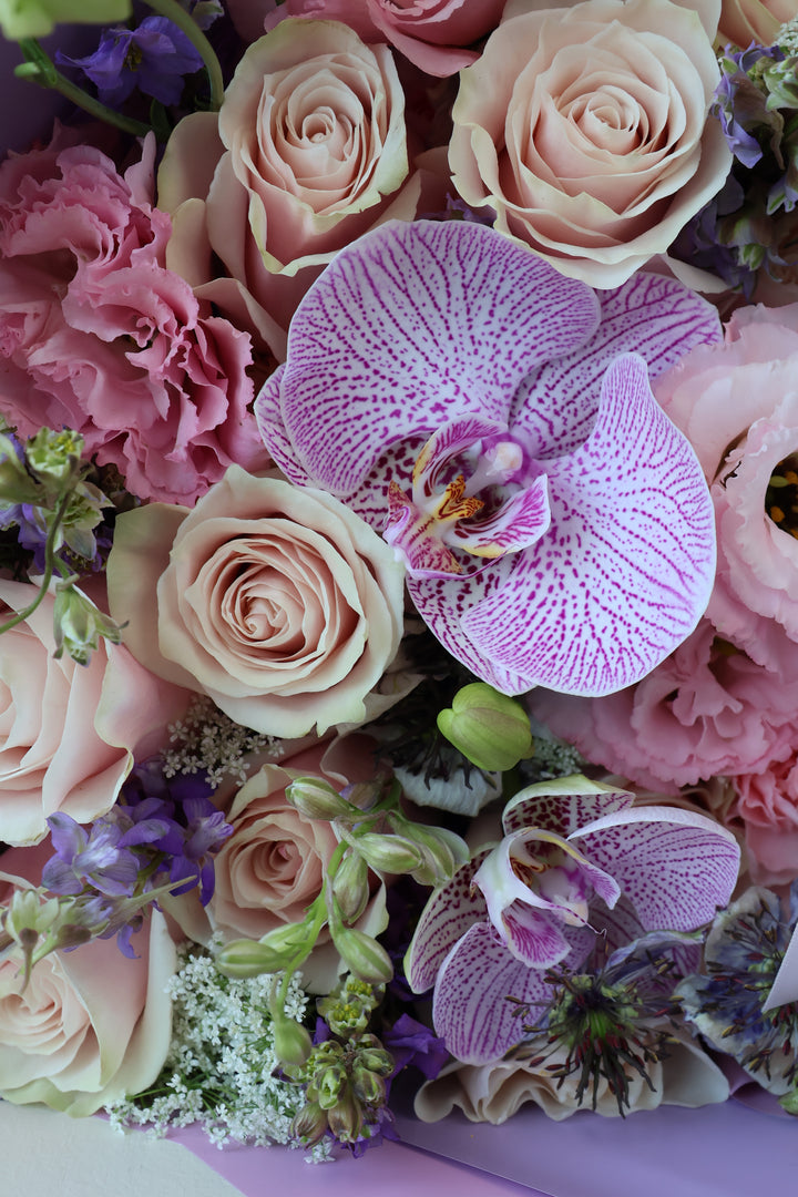 Girlfriend's Day Garden Bouquet — Roses, Orchids & Lisianthus