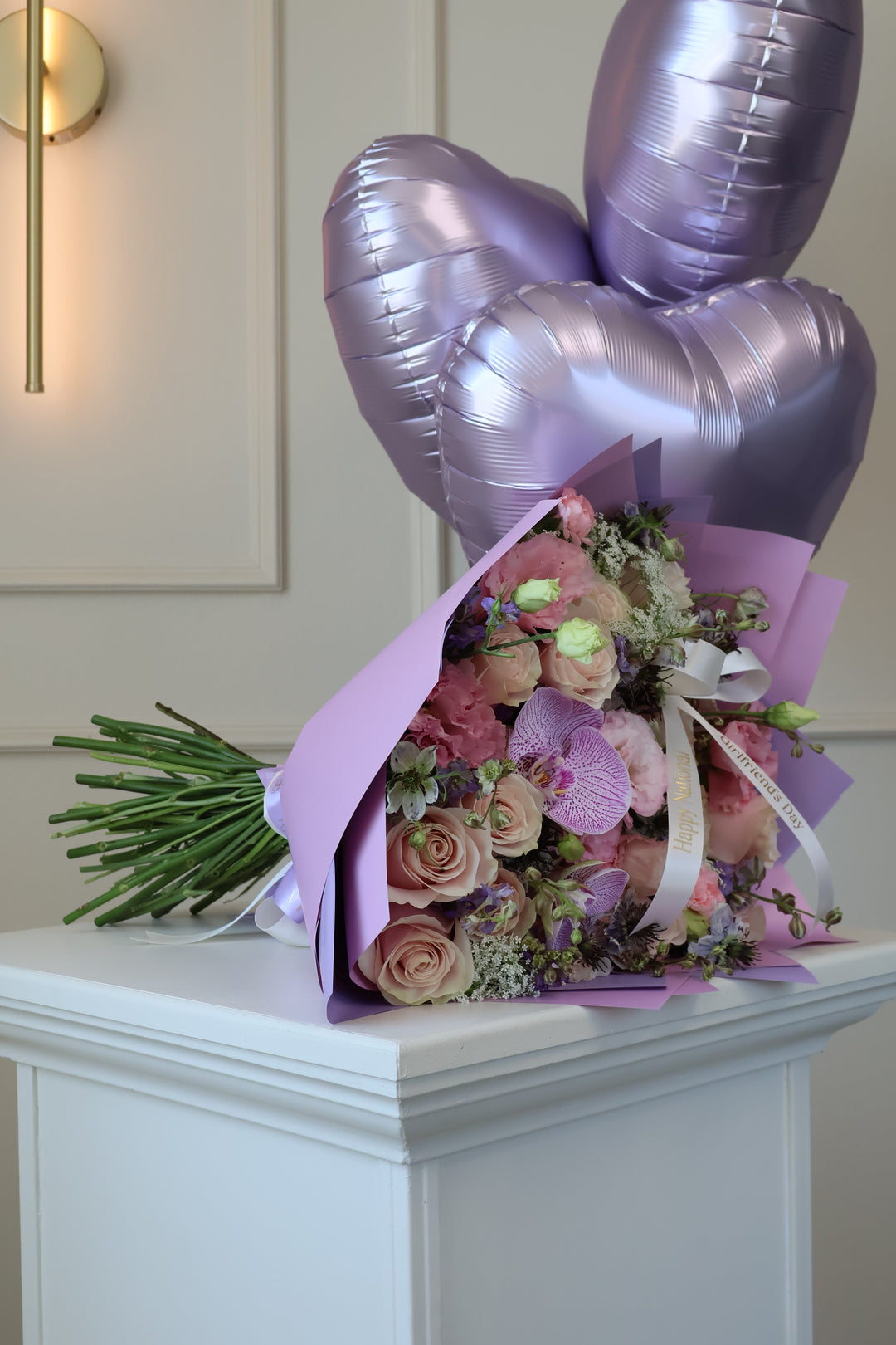 Girlfriend's Day Garden Bouquet — Roses, Orchids & Lisianthus