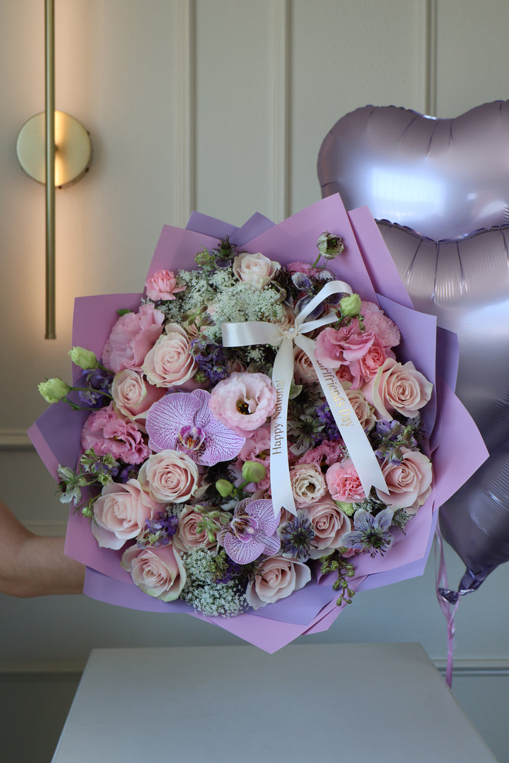 Girlfriend's Day Garden Bouquet — Roses, Orchids & Lisianthus