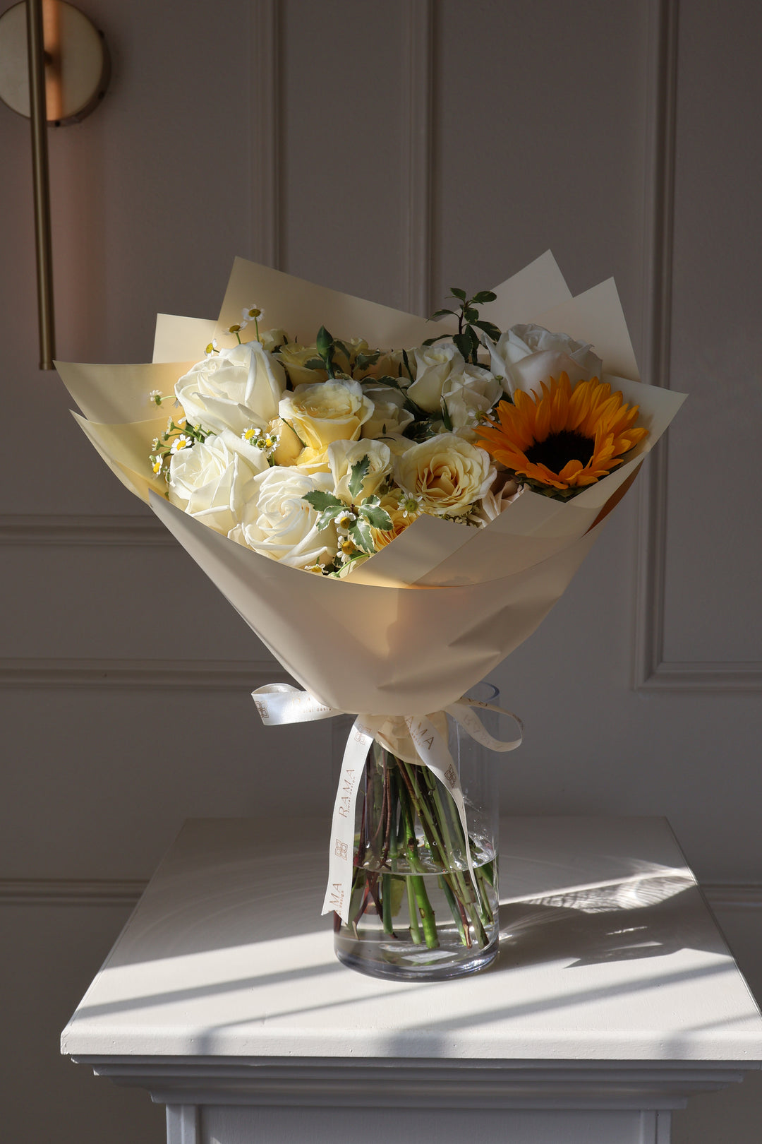 Cream & Butter Garden Arrangement in Glass Vase