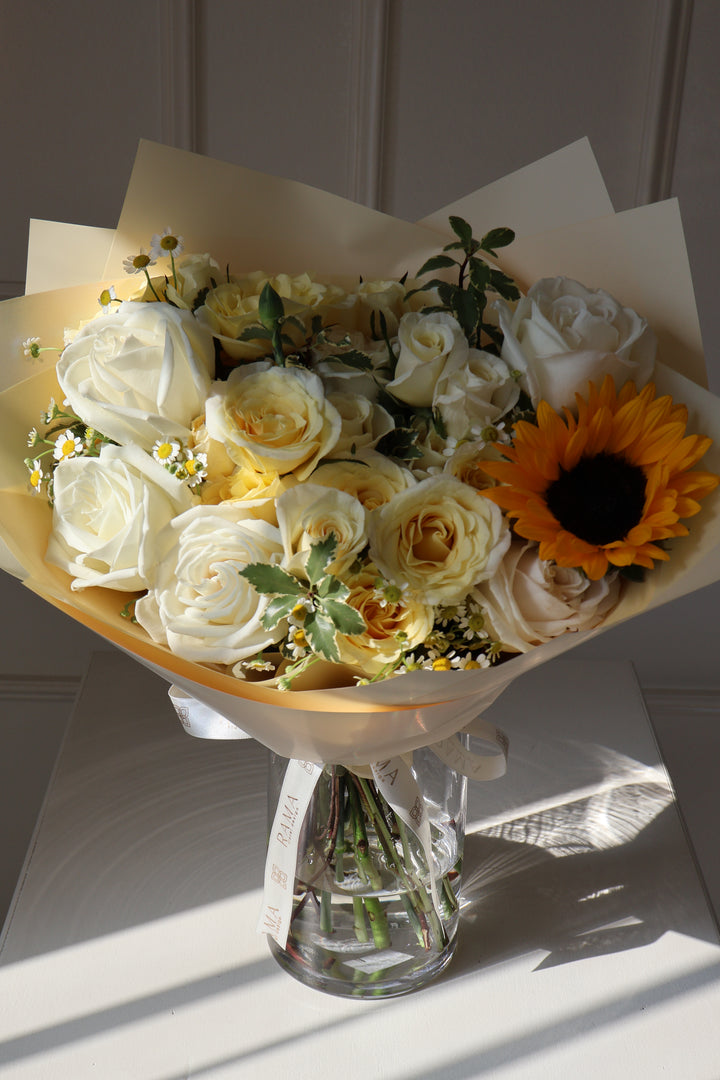 Cream & Butter Garden Arrangement in Glass Vase