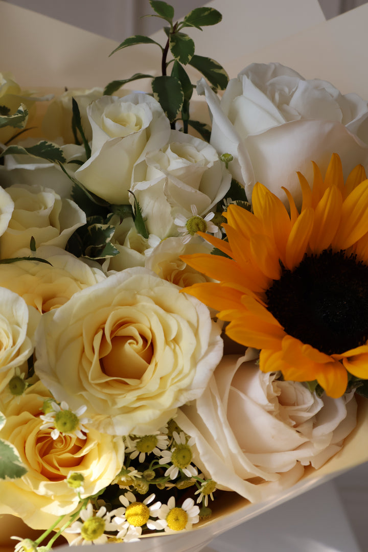 Cream & Butter Garden Arrangement in Glass Vase