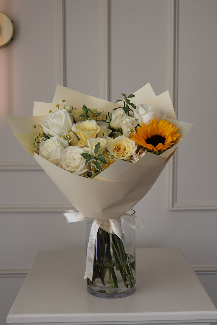 Cream & Butter Garden Arrangement in Glass Vase
