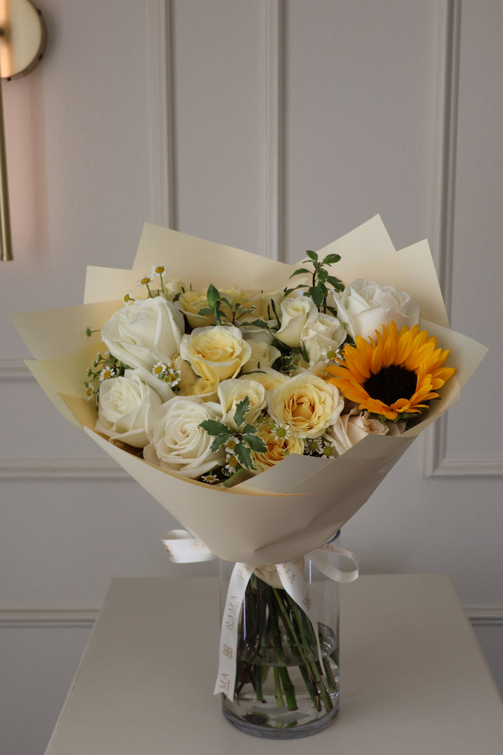 Cream & Butter Garden Arrangement in Glass Vase