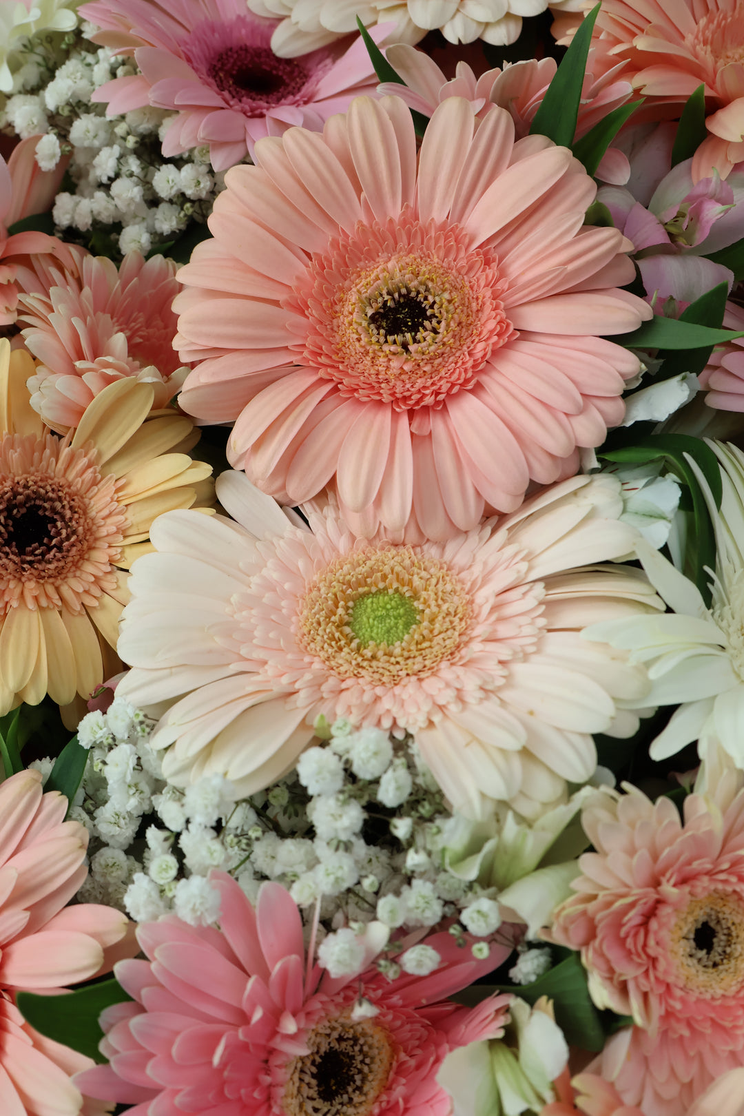 Ramo de gerberas en tonos pastel con listón personalizado — Rama Floral Design Los Ángeles (vista 5)