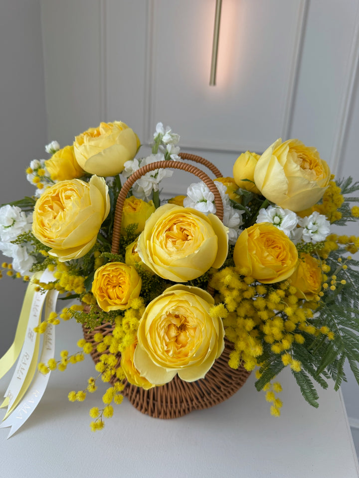 Golden Garden Roses Spring Basket | Rama Floral Design