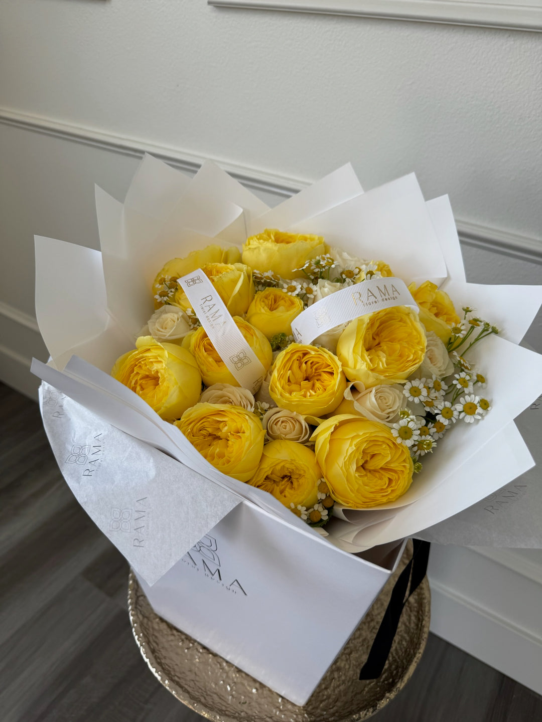 Golden Garden Roses & Chamomile Gift Box - View 2 | Rama Floral Design