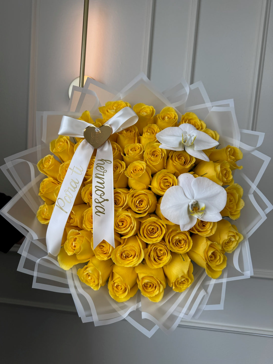50 Yellow Roses with Orchids Bouquet | Rama Floral Design