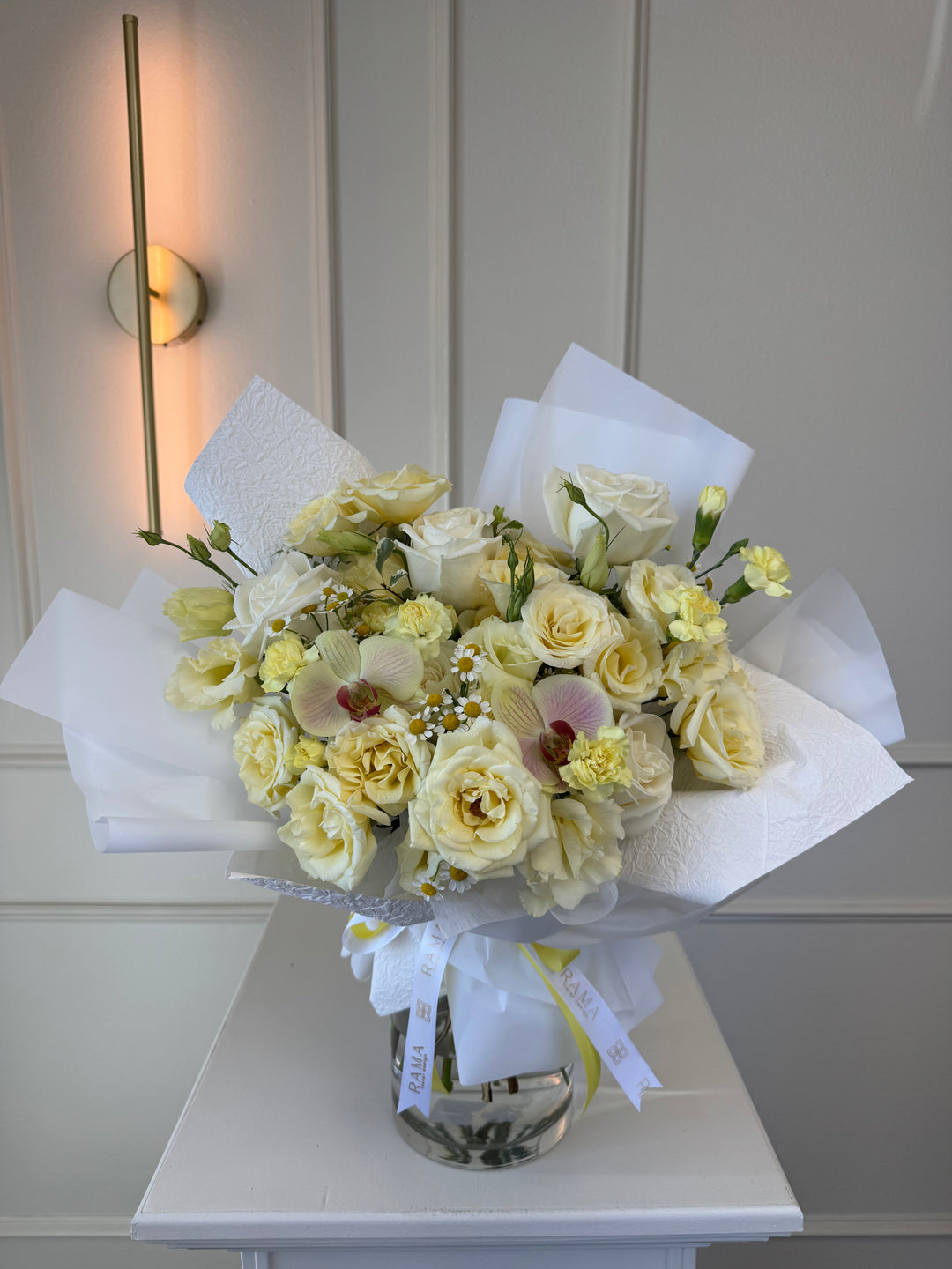 Cream & Butter Garden Arrangement in Glass Vase