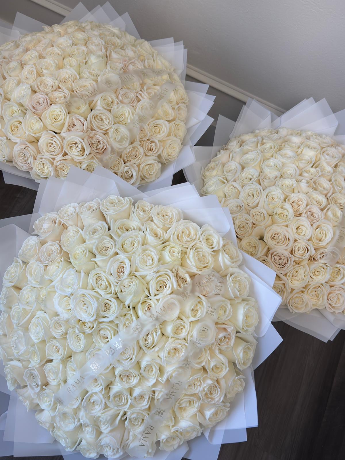 100 White Roses Luxury Bouquet | Elegant Floral Arrangement – Rama ...